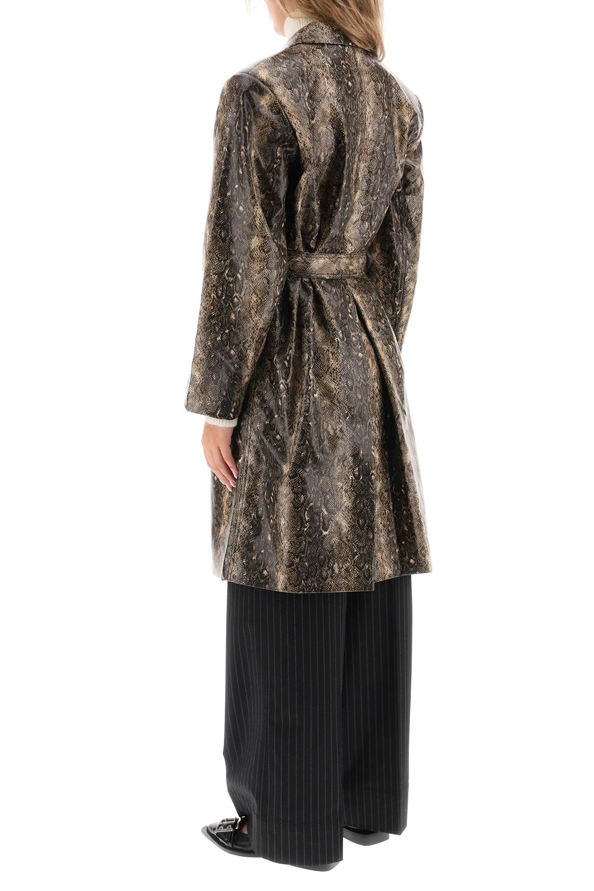 Ganni Snake Effect Faux Leather Trench Coat   Brown