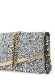 Jimmy Choo Glittered Emmie Clutch   Silver