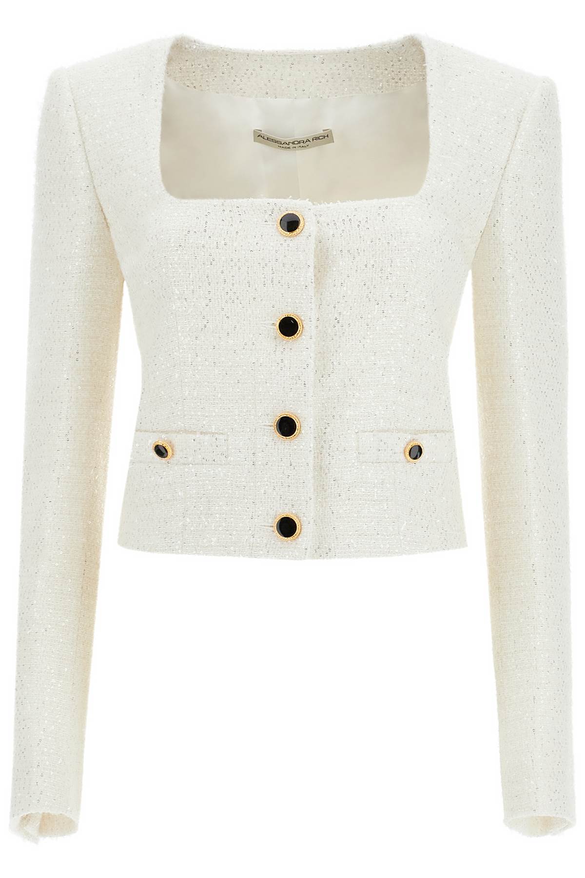 Alessandra Rich Tweed Jacket With Sequins Embell   White