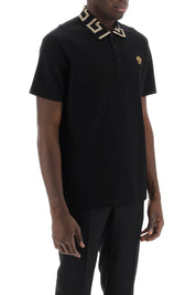 Versace Polo Shirt With Greca Collar   Black