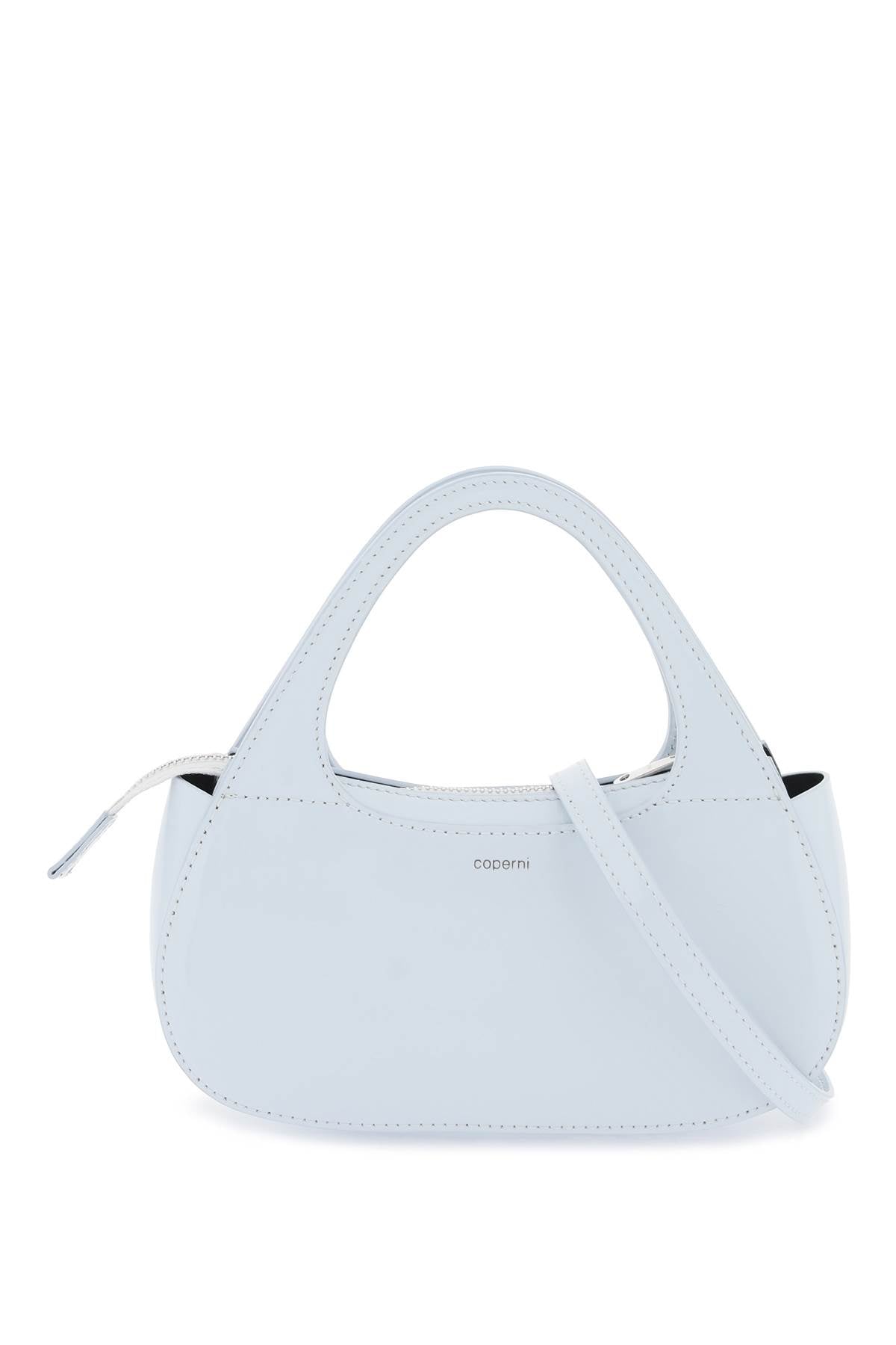 Coperni Swipe Micro Baguette Bag In Shiny Leather   Light Blue