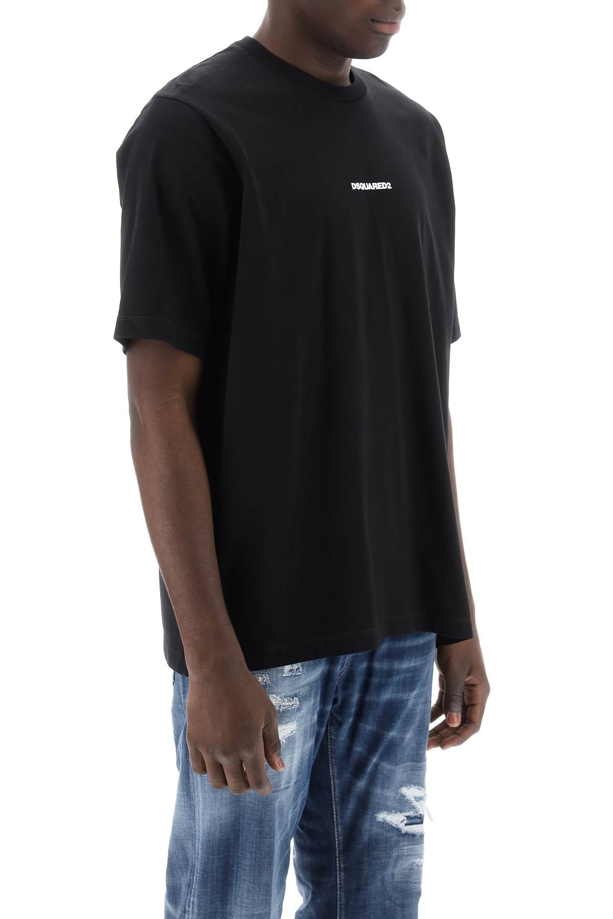 Dsquared2 Slouch Fit T Shirt With Logo Print   Black