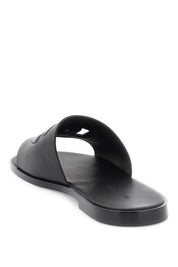 Dolce & Gabbana Leather Slides With Dg Cut Out   Black