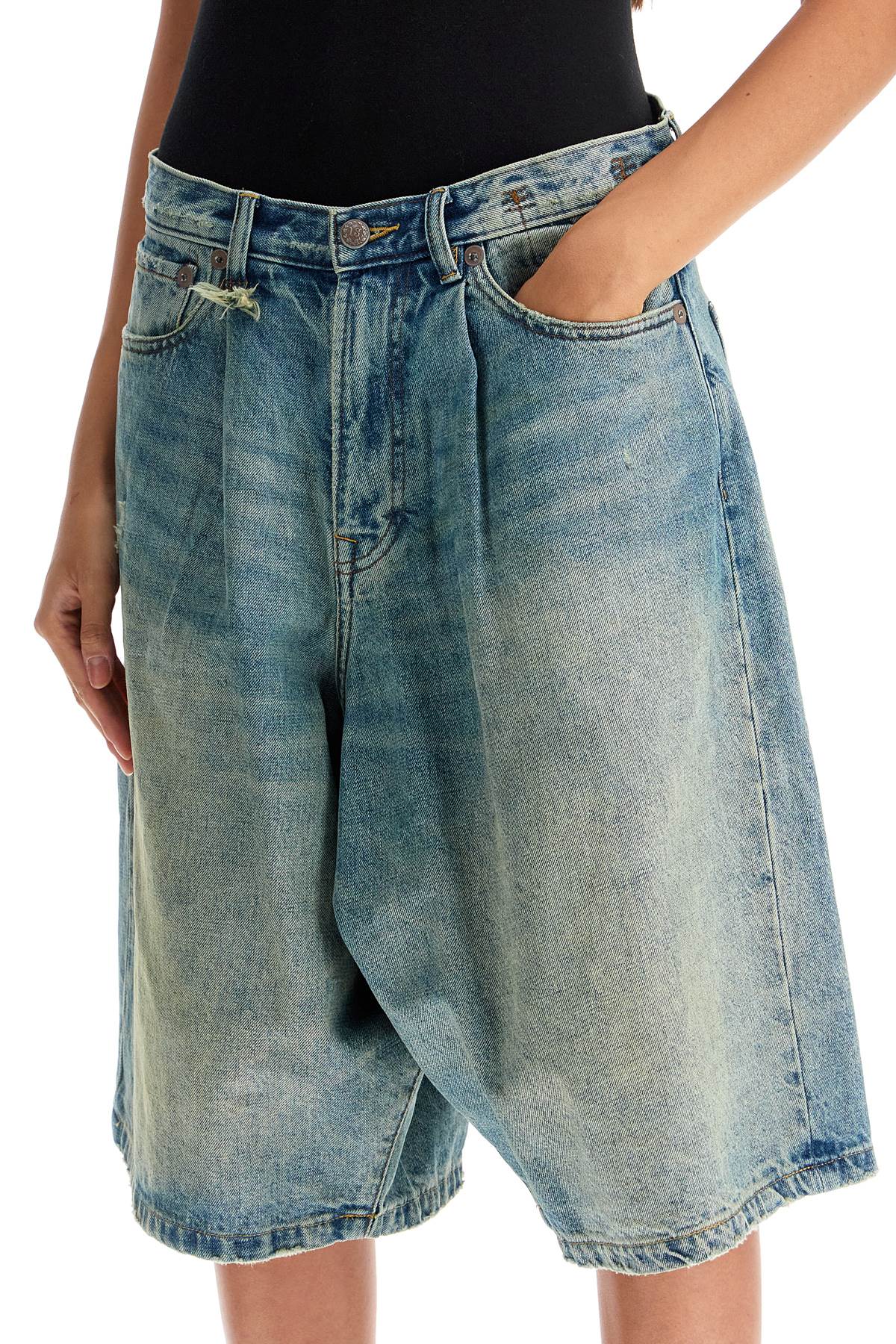 R13 Denim Baggy Bermuda Shorts   Blue