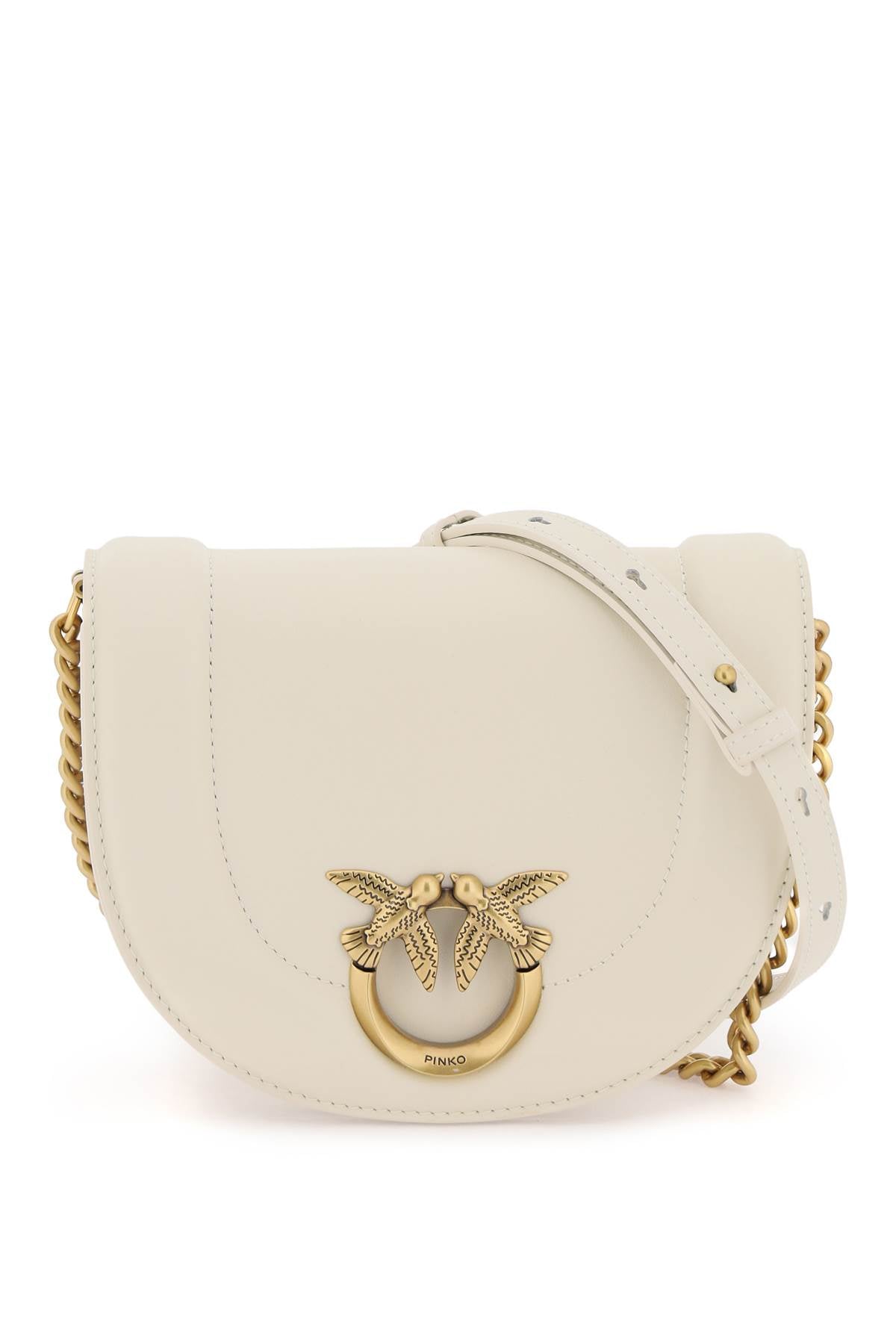 Pinko Mini Love Bag Click Round Leather Shoulder Bag   White