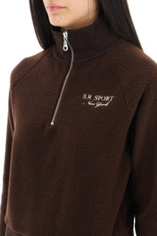 Sporty Rich Quarter Zip Sherpa Fleece Sweatshirt   Brown