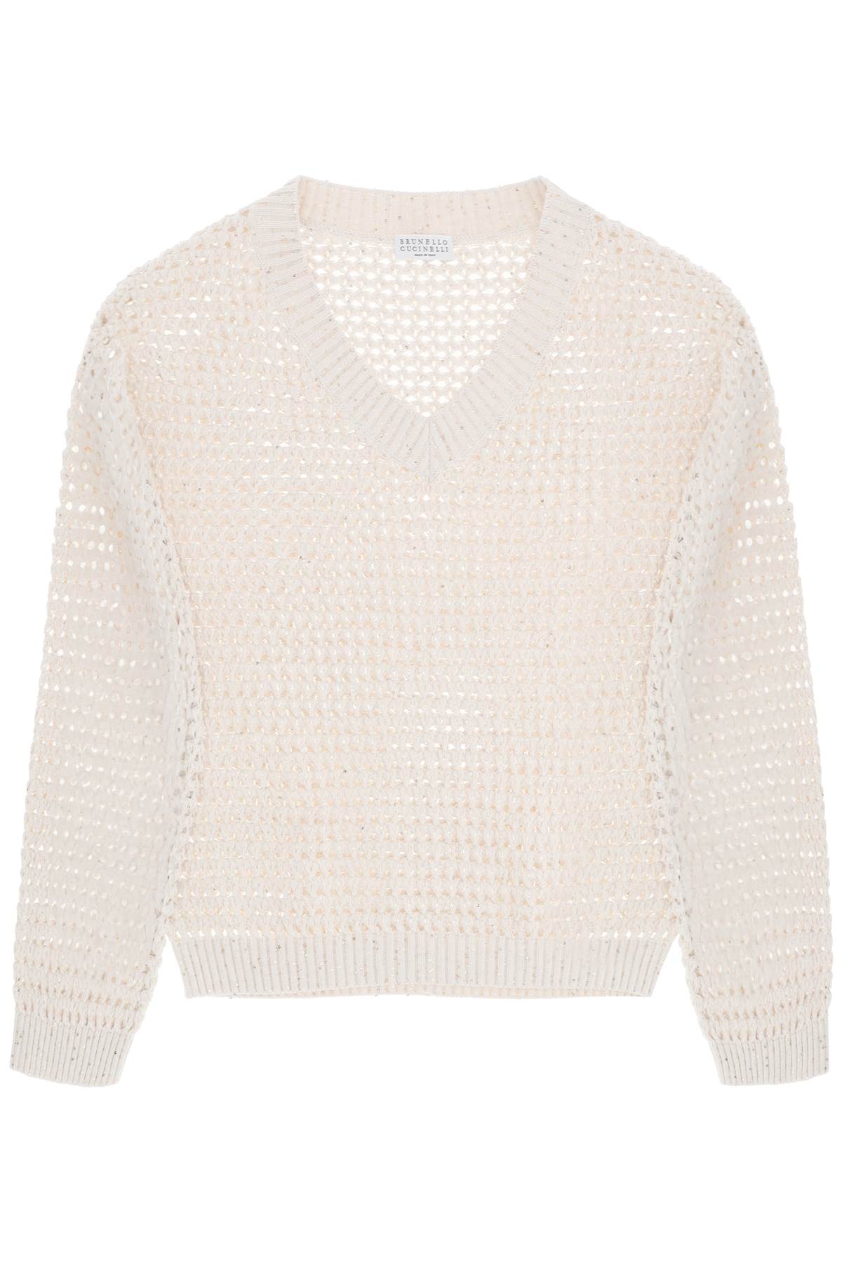 Brunello Cucinelli Dazzling Net Cotton Sweater   Neutral