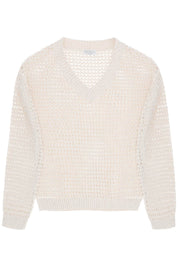 Brunello Cucinelli Dazzling Net Cotton Sweater   Neutral