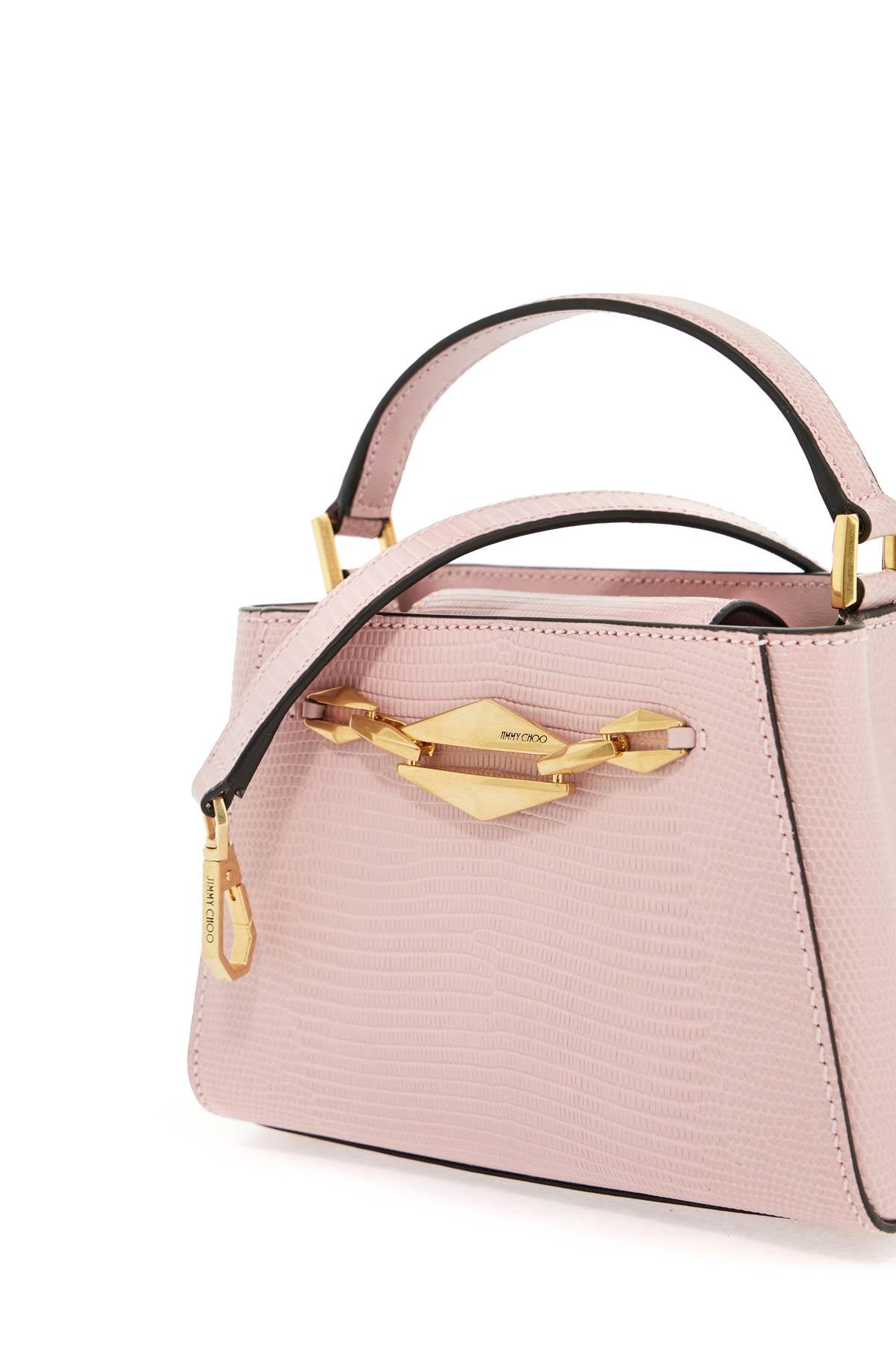 Jimmy Choo Mini Diamond Link Leather Lizard Print Handbag   Pink