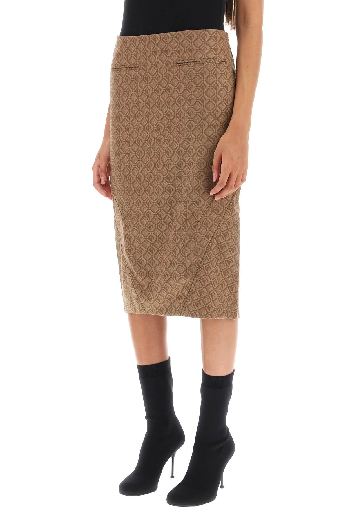 Marine Serre Moon Diamant Pencil Skirt   Beige