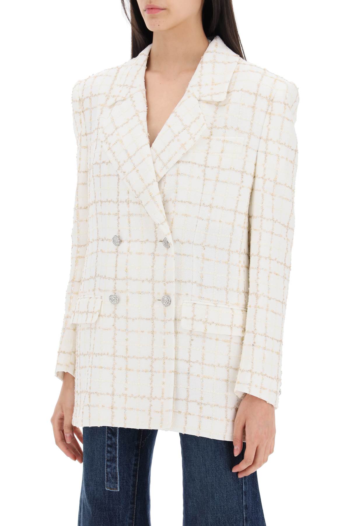 Alessandra Rich Oversized Tweed Jacket With Plaid Pattern   White