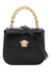 Versace Croco Embossed Leather 'La Medusa' Mini Bag   Black