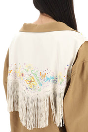 Siedres Overshirt With Embroidered Fringed Panel   Brown