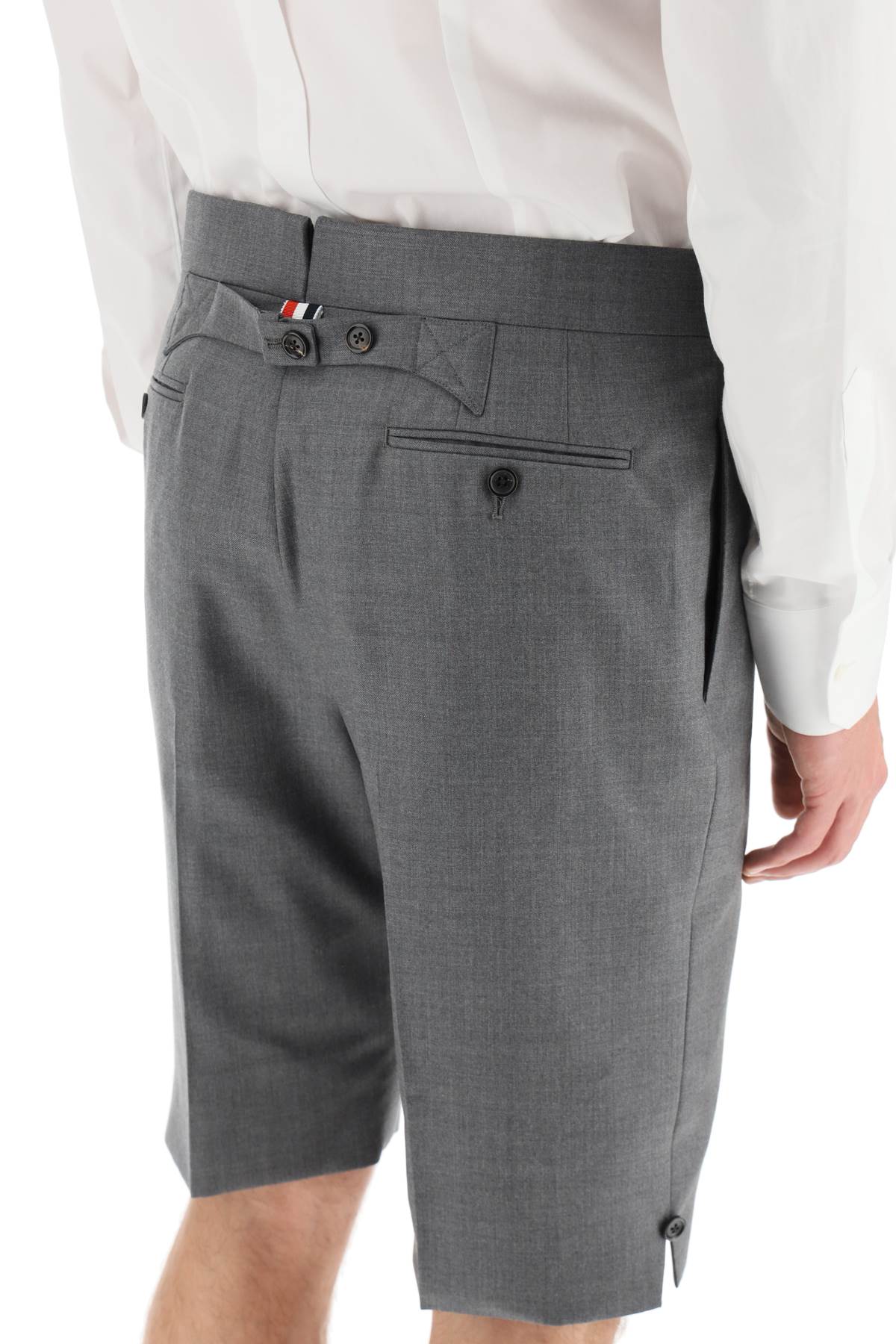 Thom Browne Super 120's Wool Shorts With Back Strap   Grey