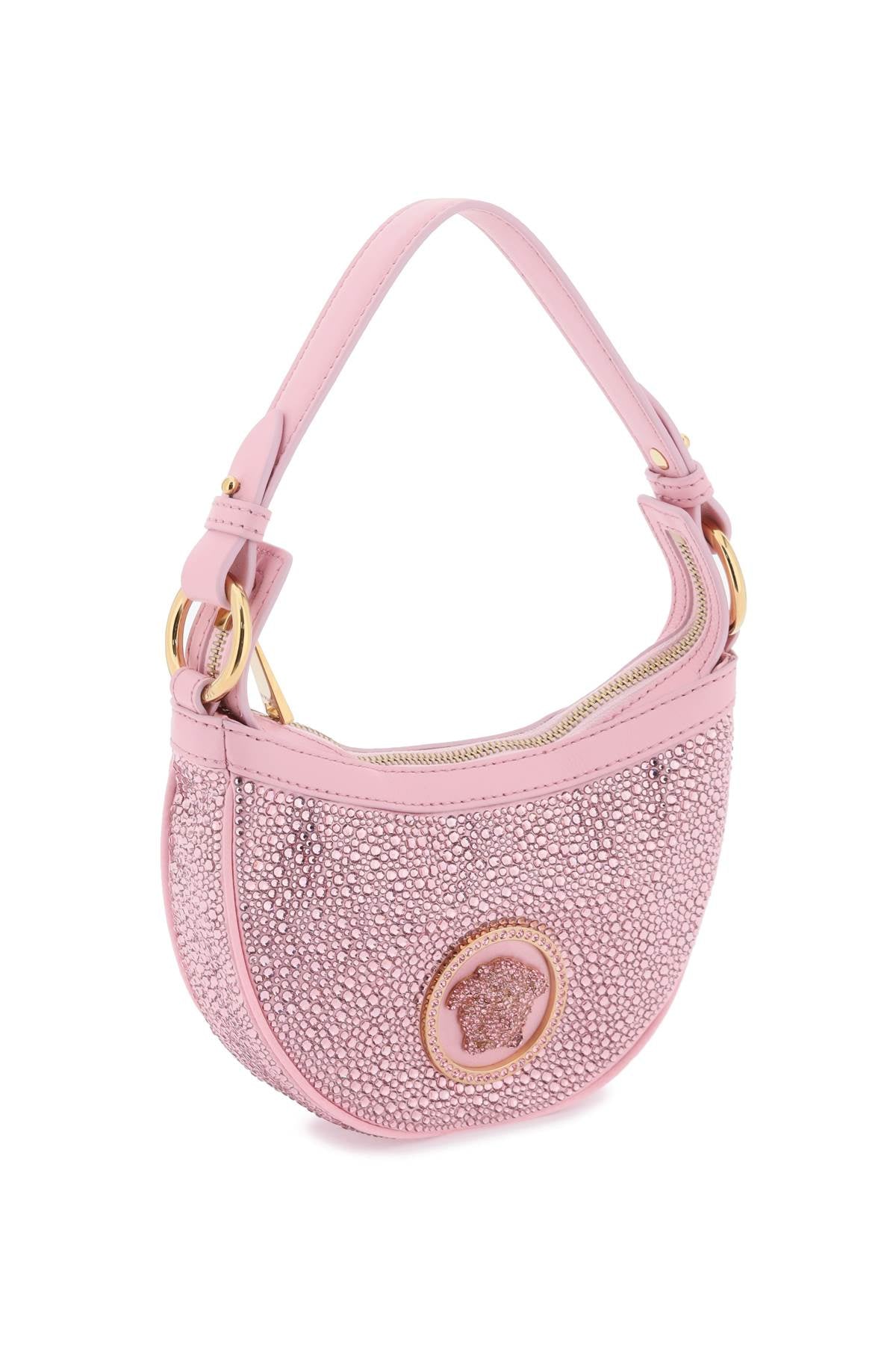 Versace Repeat Mini Hobo Bag With Crystals   Pink