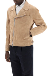 Brunello Cucinelli Suede Biker Jacket In Leather   Beige