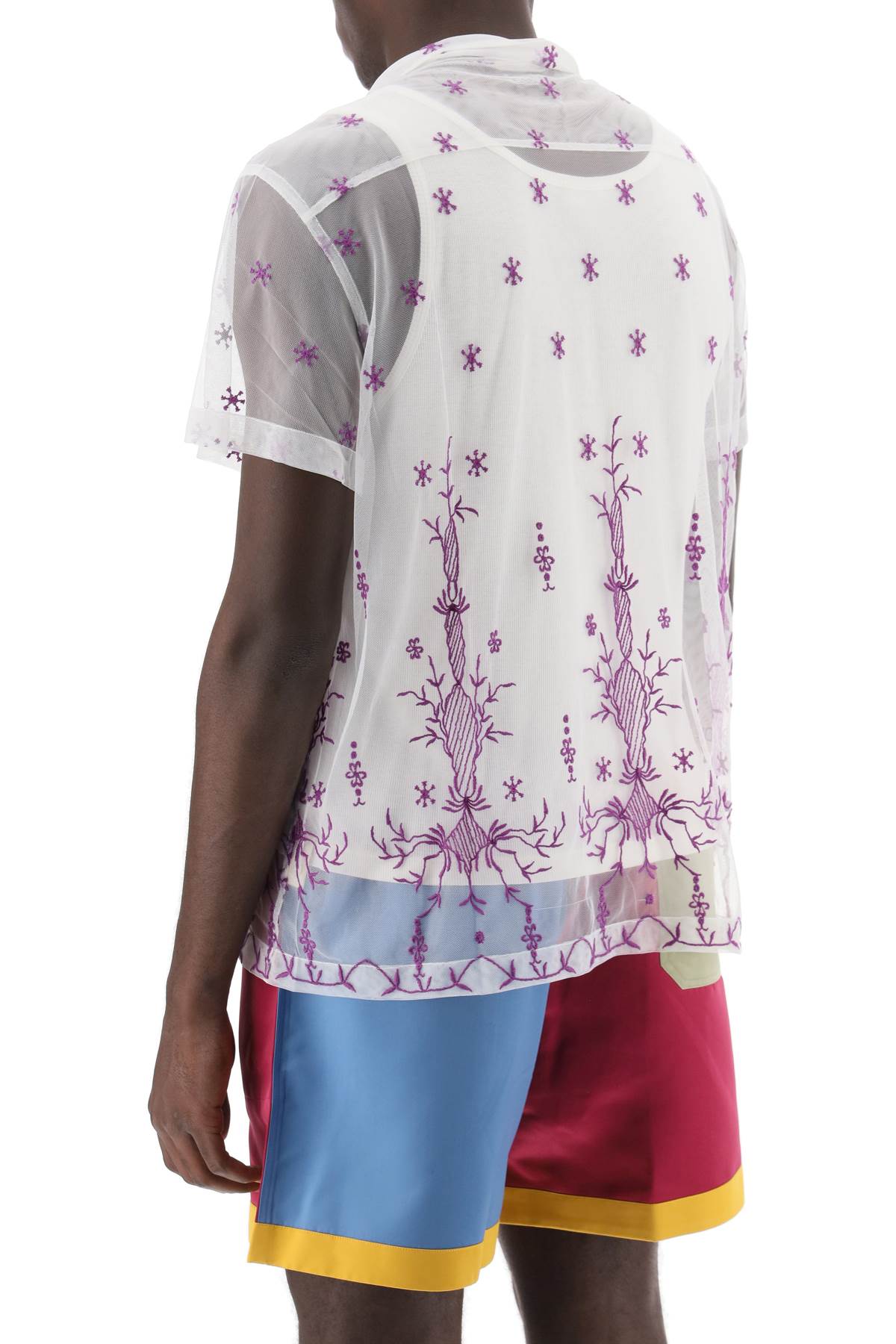 Bode Lavandula Bowling Shirt In Embroidered Tulle   White