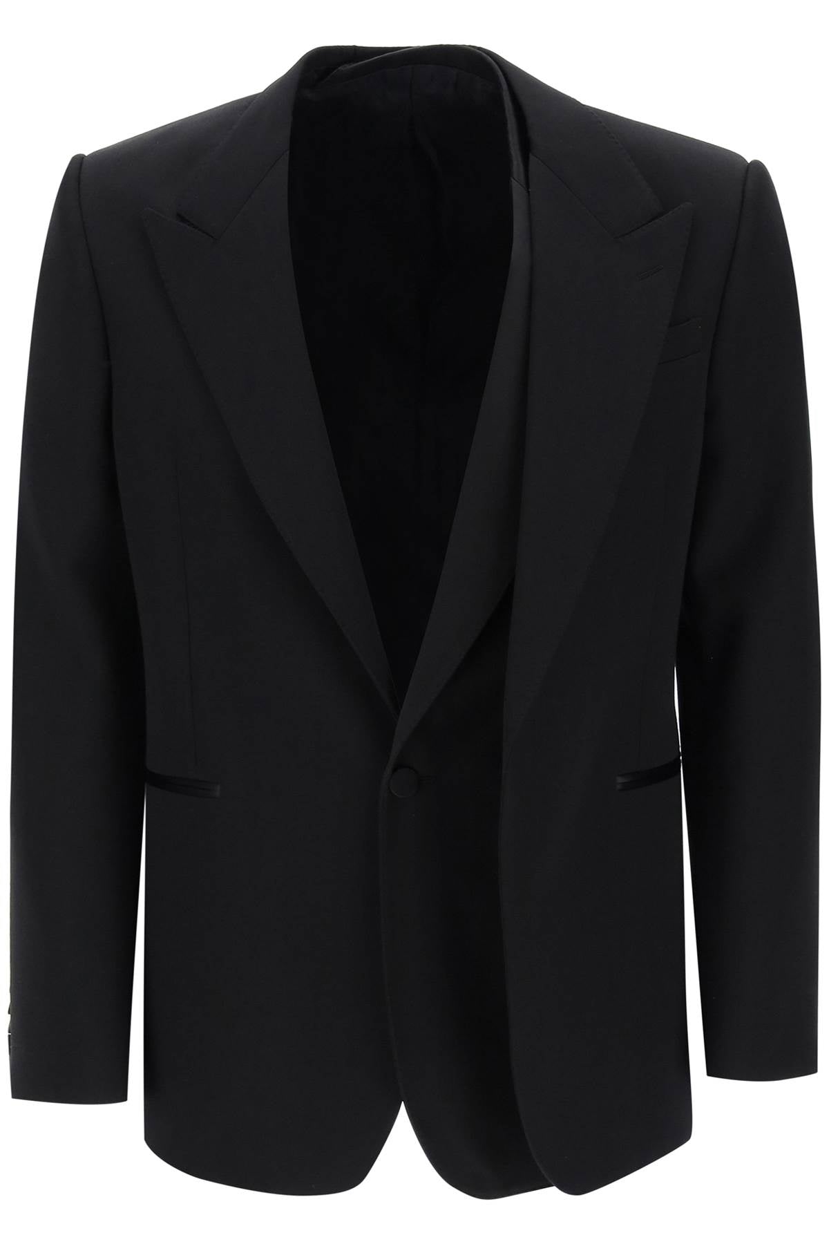 Alexander Mcqueen Trompe L'oeil Jacket In Grain De Poudre   Black