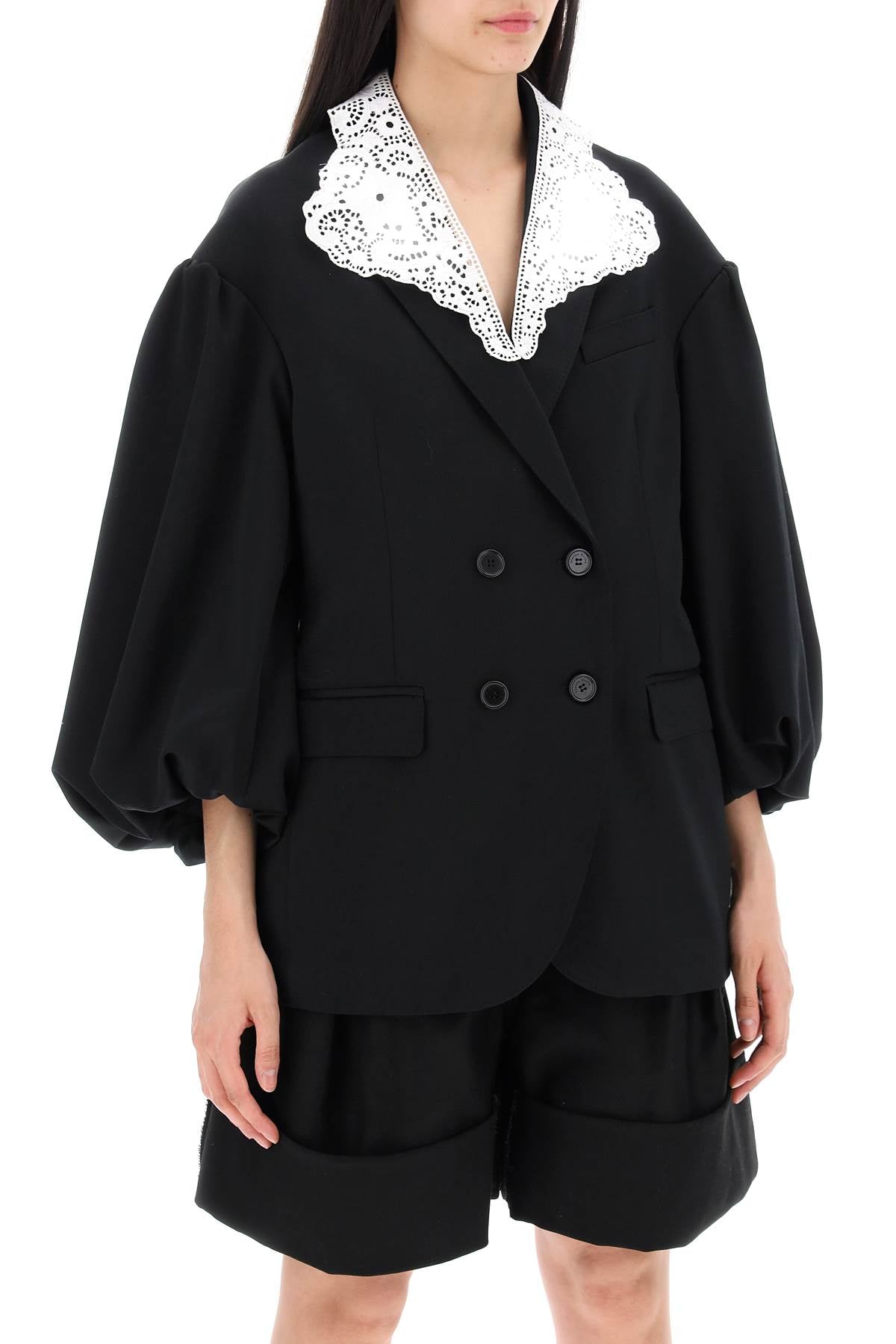 Simone Rocha Replace With Double Quoteoversized Blazer With Lace   Black