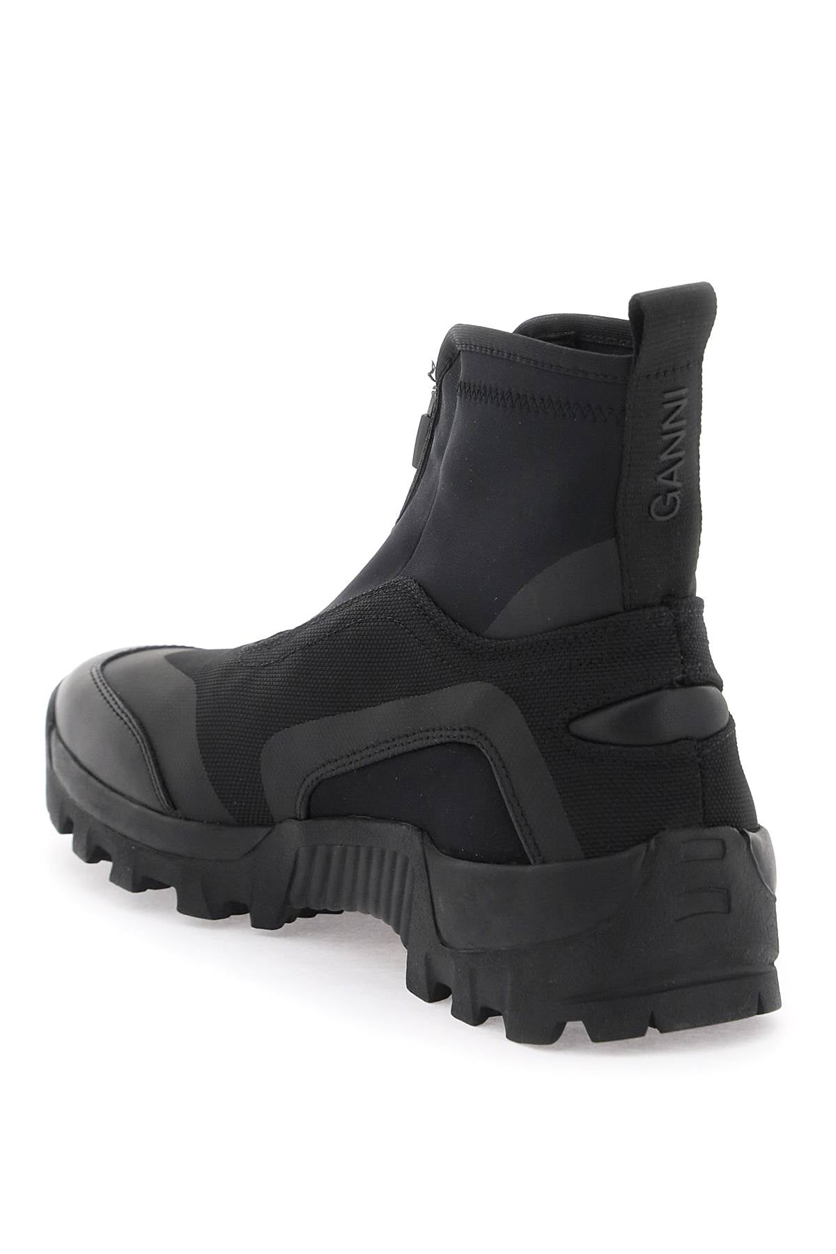 Ganni Layered Effect Technical Ankle Boots   Black