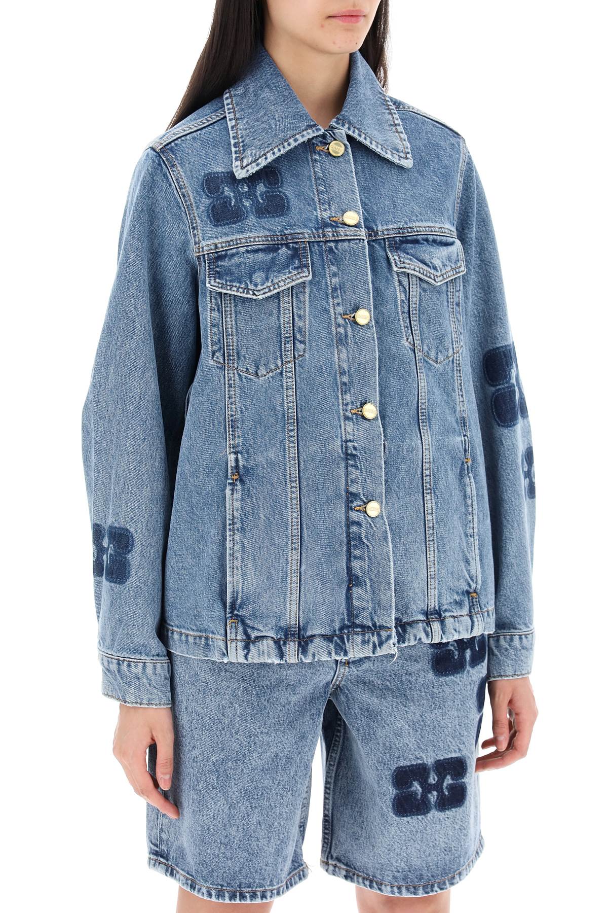 Ganni Denim Jacket With Patch Detail   Blue