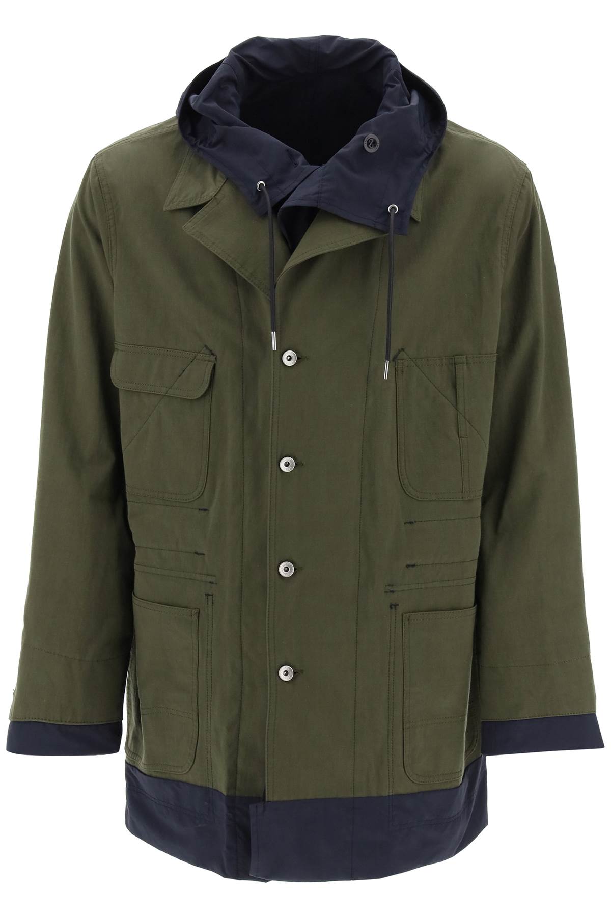 Sacai Reversible Cotton Blend Overcoat With   Blue