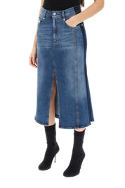 Alexander Mcqueen Washed Denim Midi Skirt   Blue