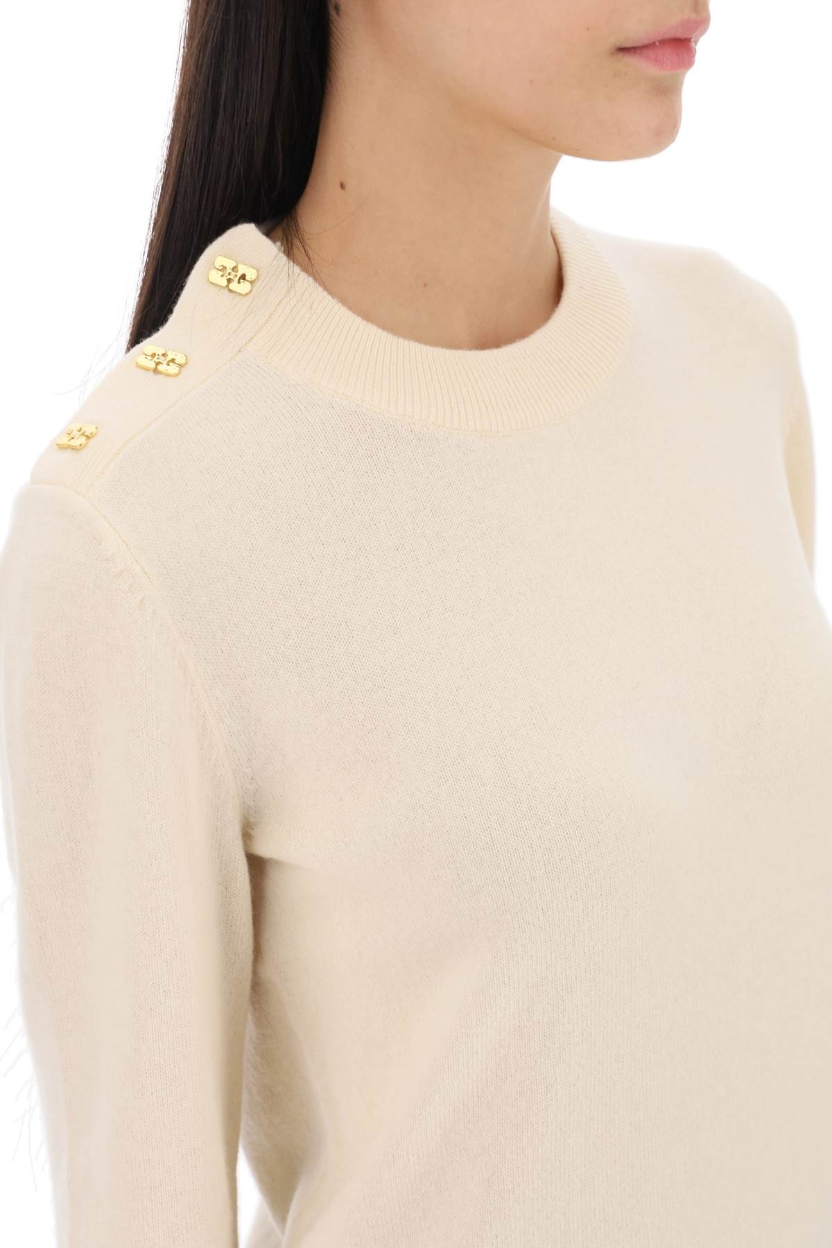 Ganni Sweater With Butterfly Buttons   Beige