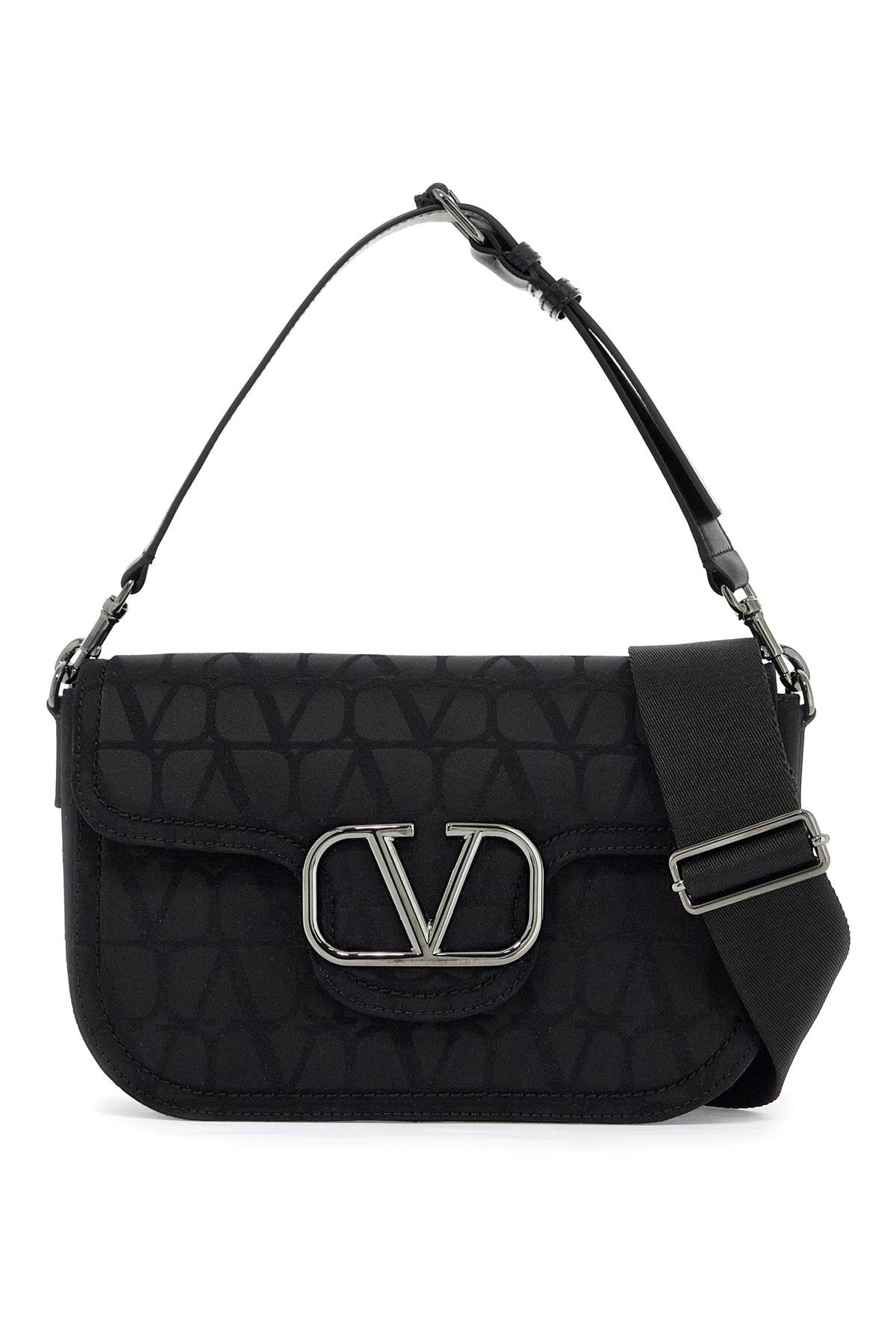 Valentino Garavani Iconographer Toile Shoulder Bag   Black