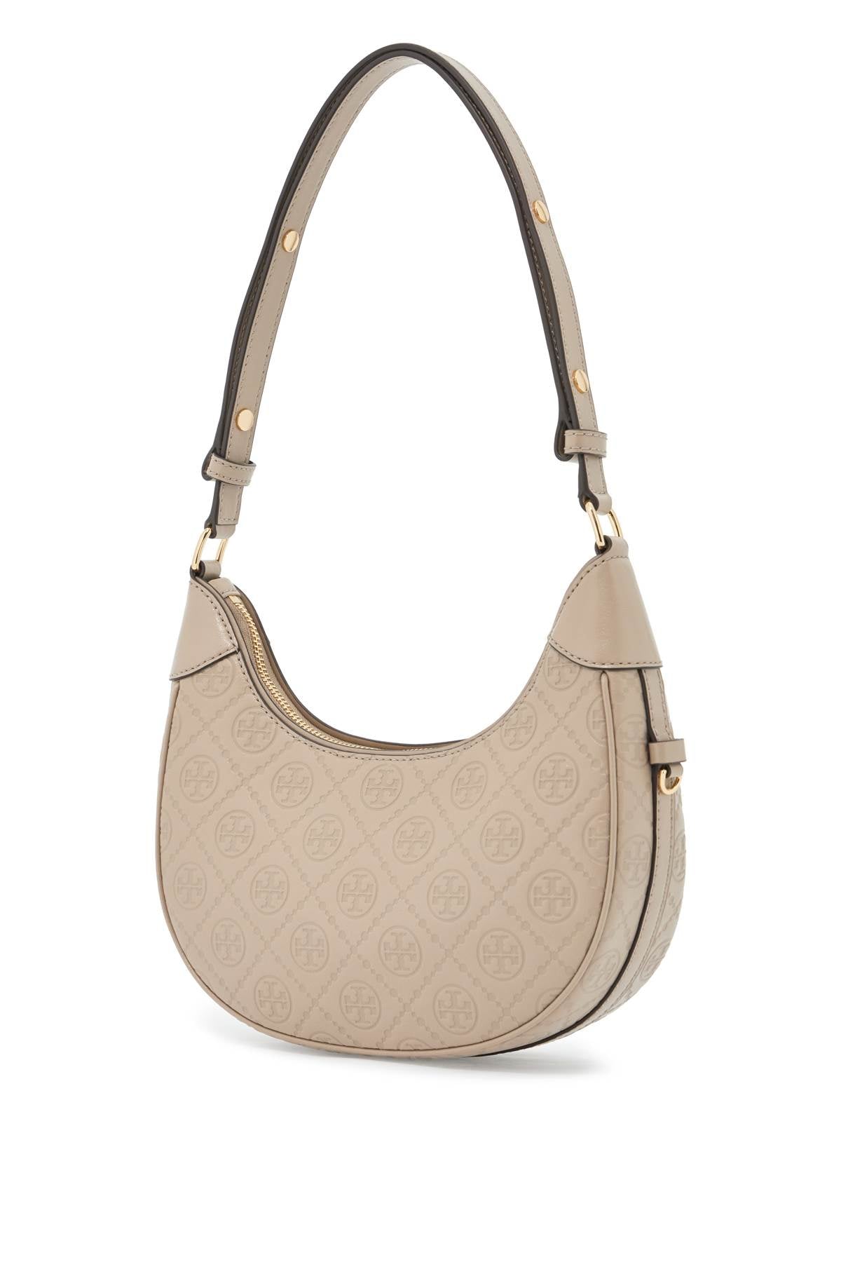 Tory Burch Half Moon Leather T Monogram Bag   Neutral