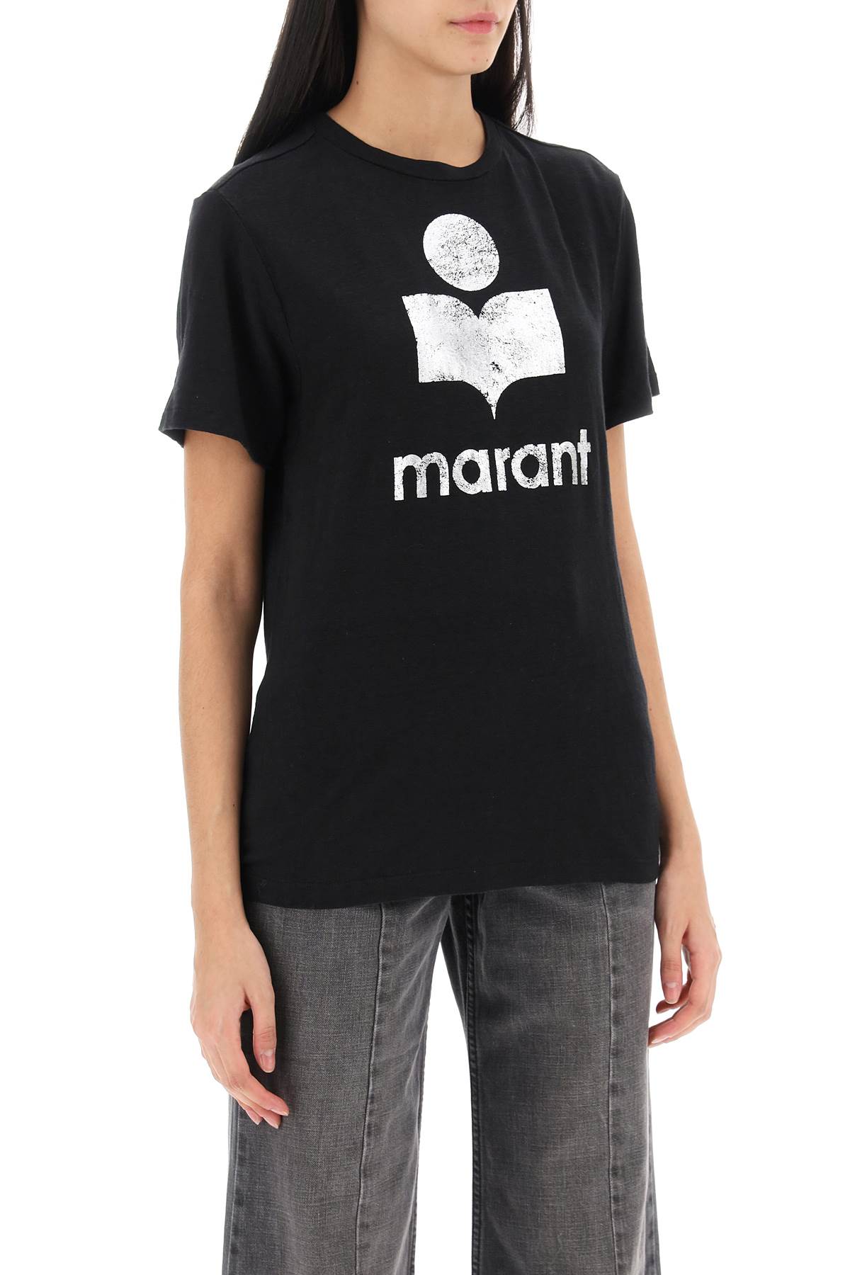 Isabel Marant Etoile Zewel T Shirt With Metallic Logo Print   Black