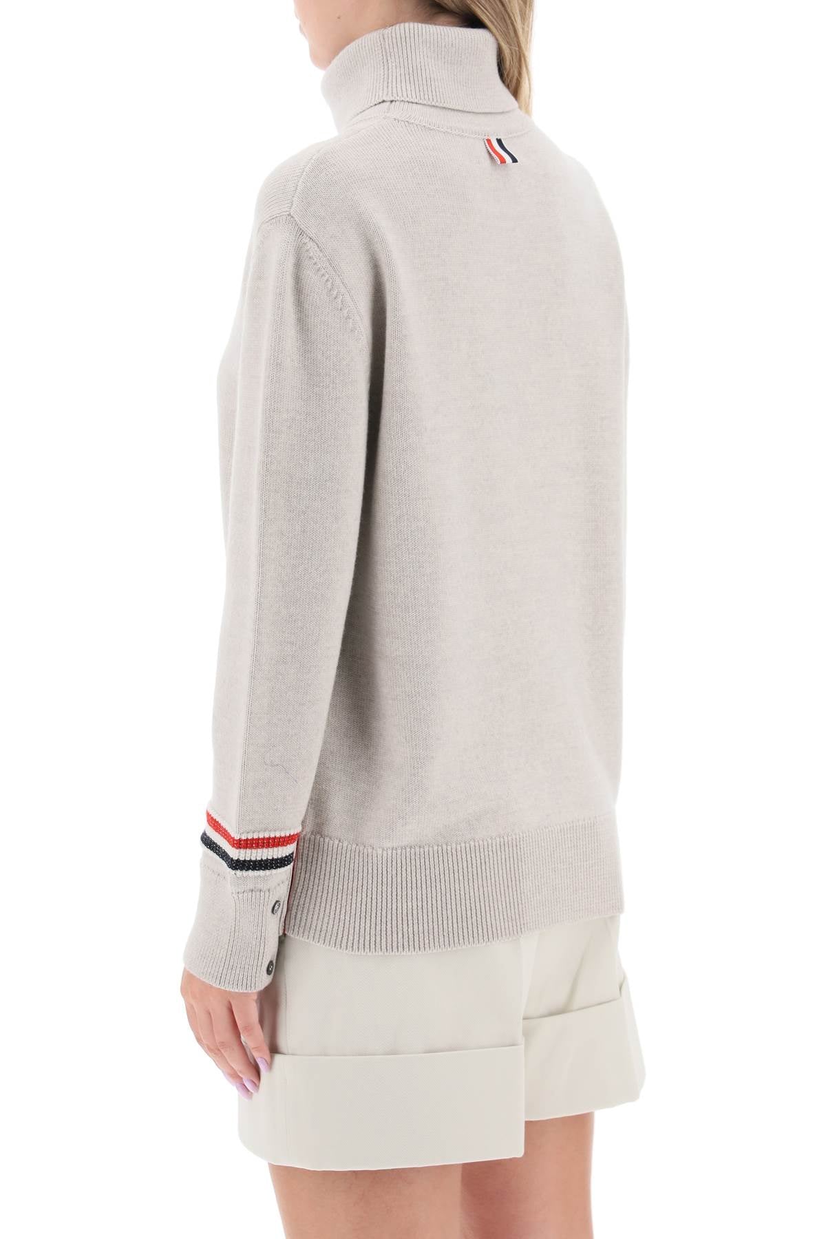 Thom Browne Turtleneck Sweatear With Tricolor Intarsia   Grey