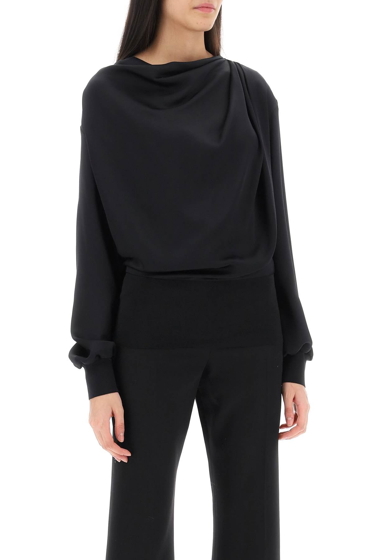 Alexander Mcqueen Draped Blouse In Satin   Black