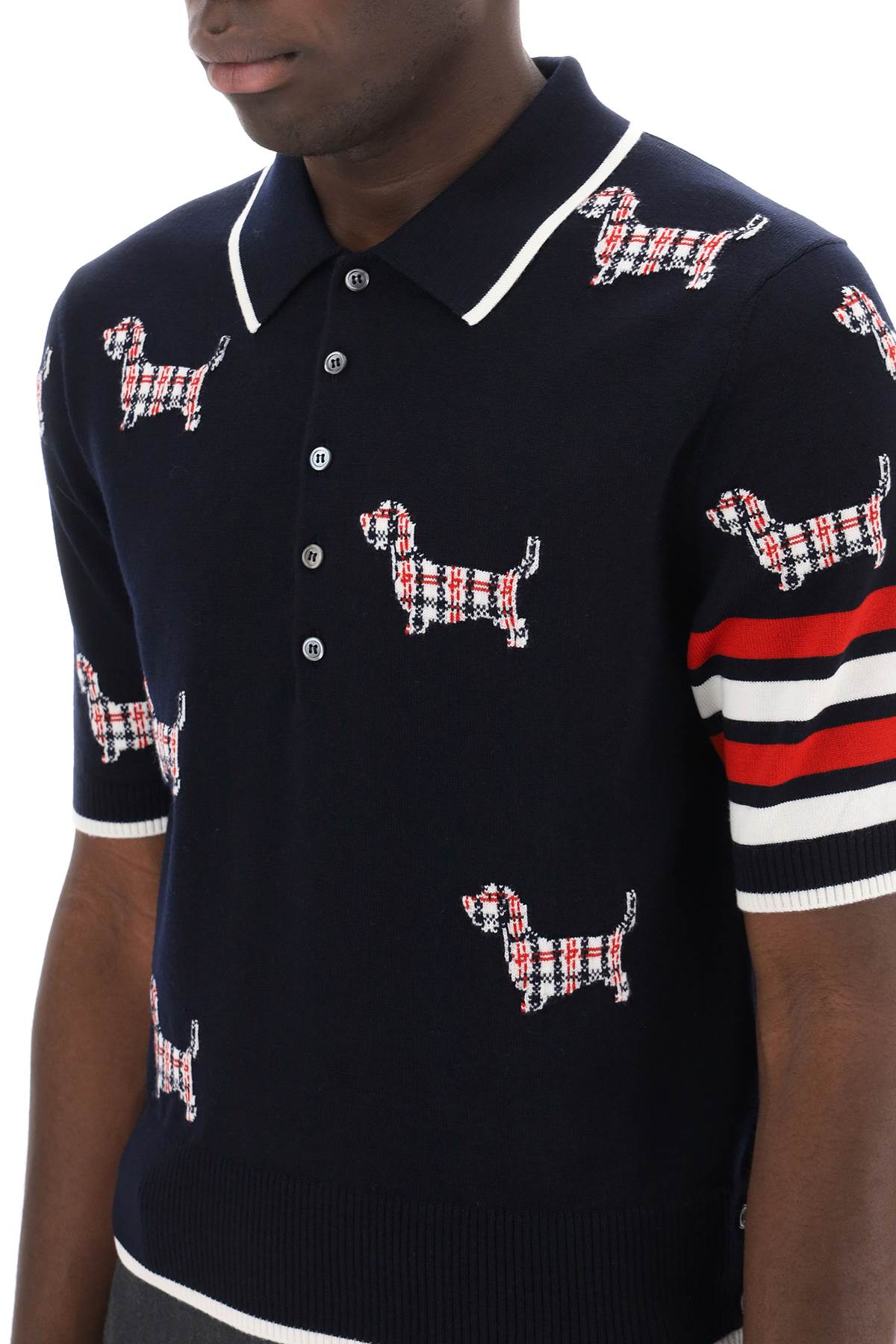 Thom Browne Hector Knitted Polo Shirt   Blue