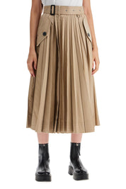 Sacai Pleated Midi Skirt In Gab   Beige