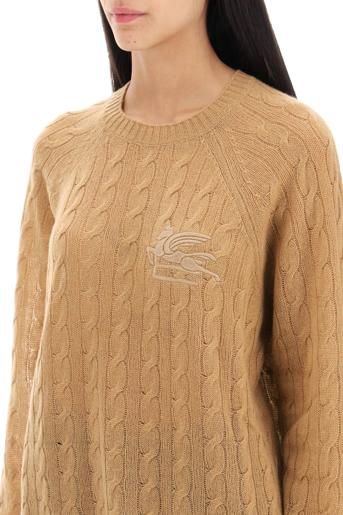 Etro Cashmere Sweater With Pegasus Embroidery   Beige