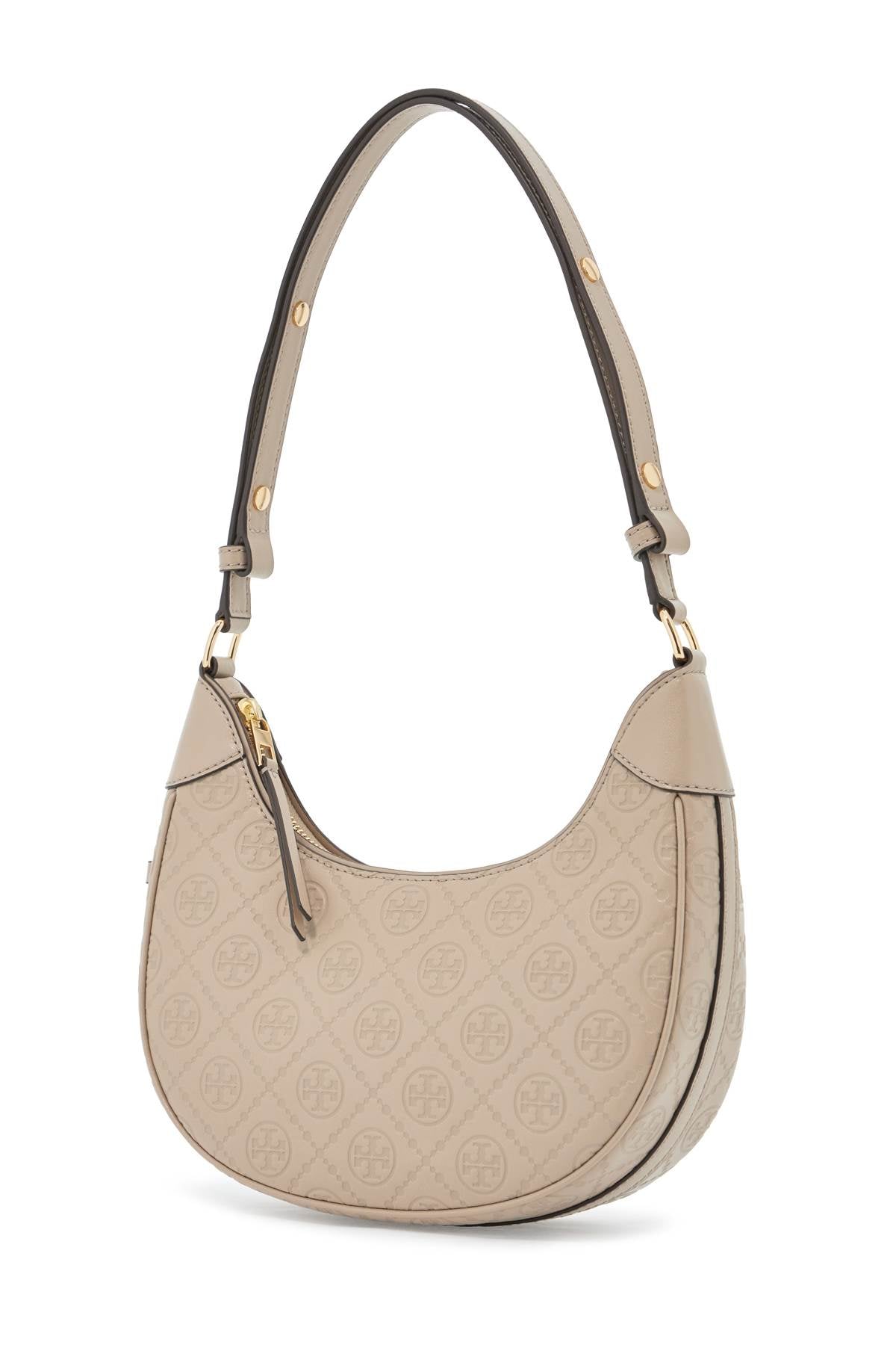 Tory Burch Half Moon Leather T Monogram Bag   Neutral