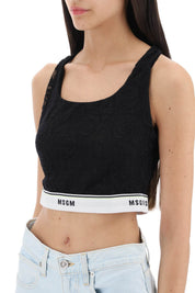 Msgm Sports Bra In Lace With Logoed Band   Black