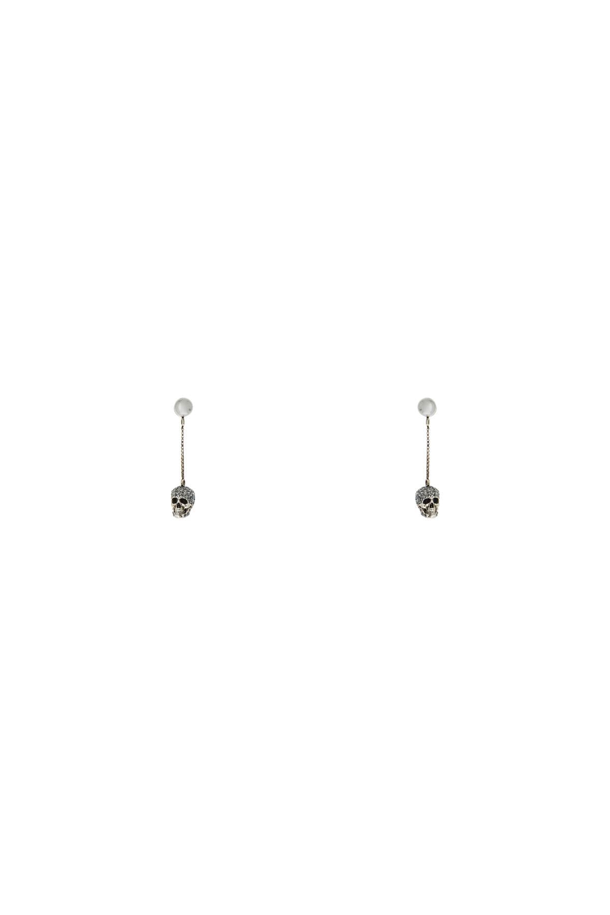 Alexander Mcqueen Skull Earrings With Pavé And Chain   Grey