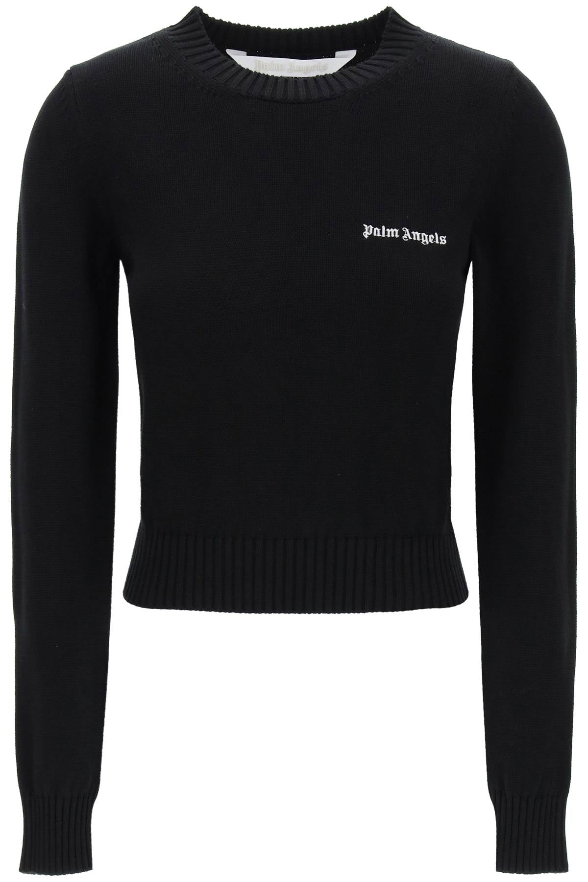 Palm Angels Cropped Pullover With Embroidered Logo   Black