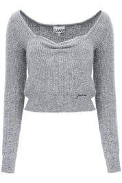 Ganni Sweater With Sweetheart Neckline   Grey