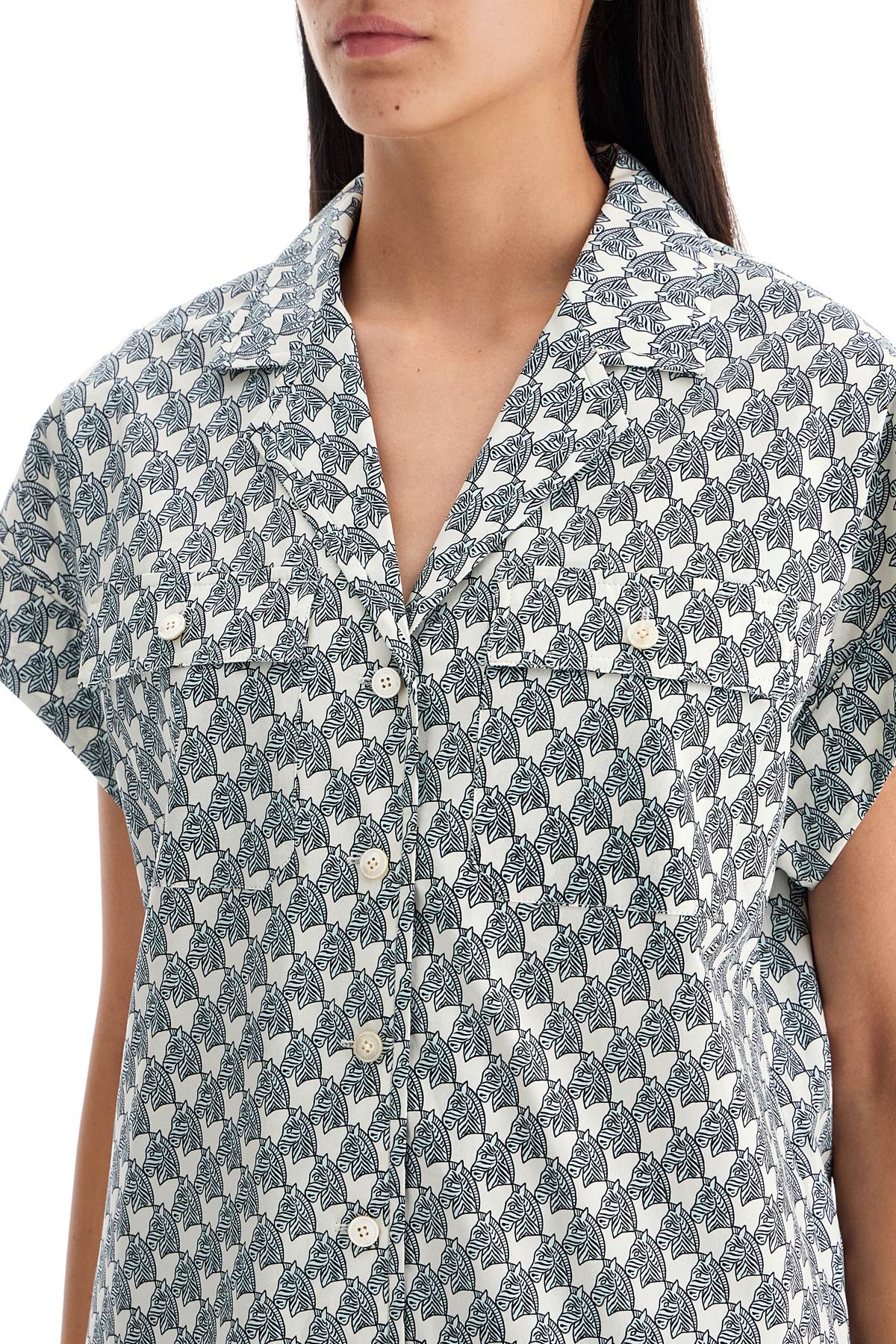 Tory Burch Printed Poplin Camp Shirt   Blue