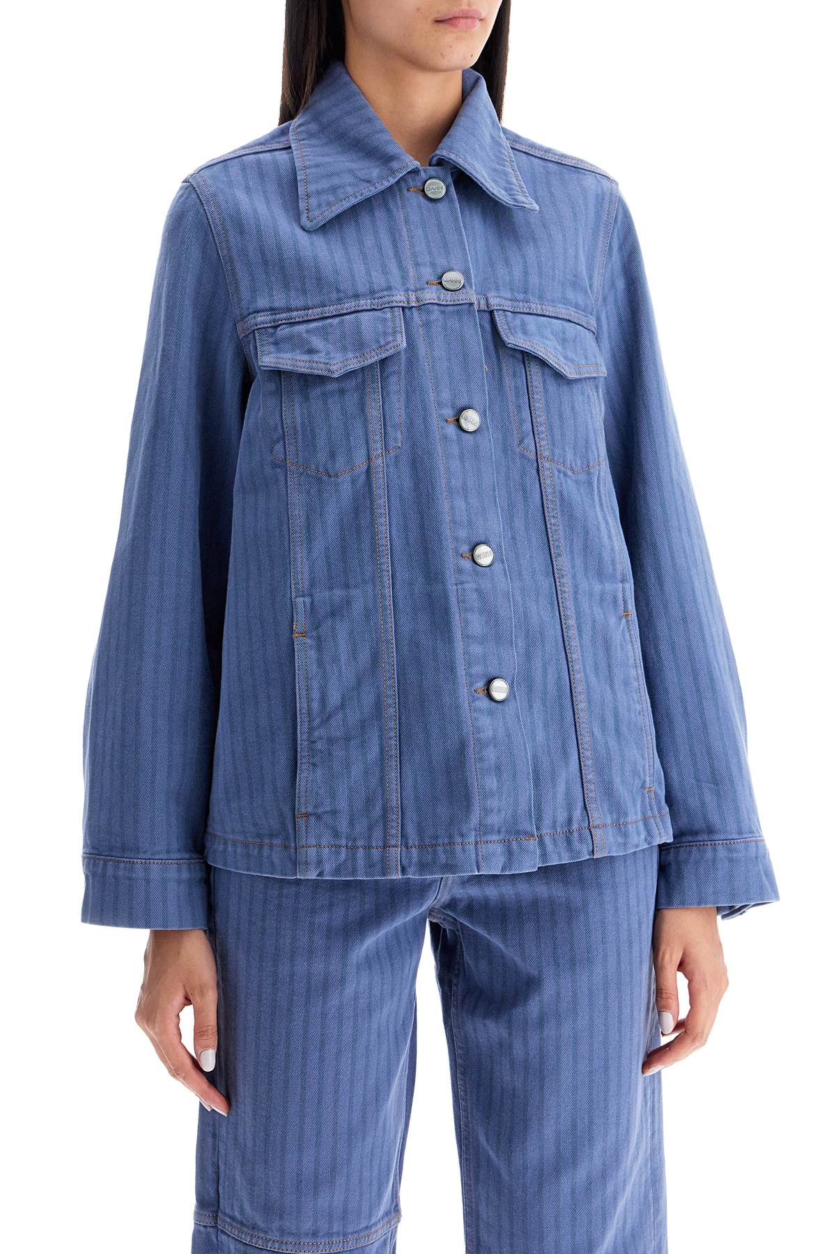 Ganni "striped Overdyed Denim Jacket   Blue