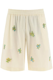 Bonsai Applique Wool Shorts   White