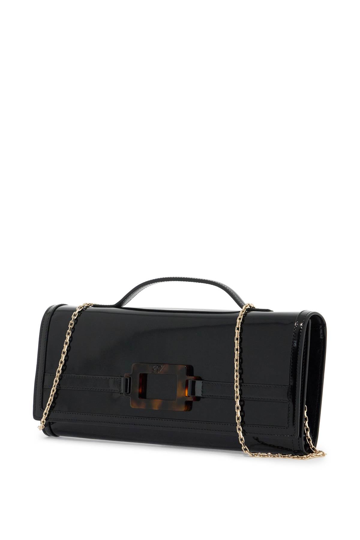 Roger Vivier Brushed Leather Belle Vivier Clutch Bag   Black