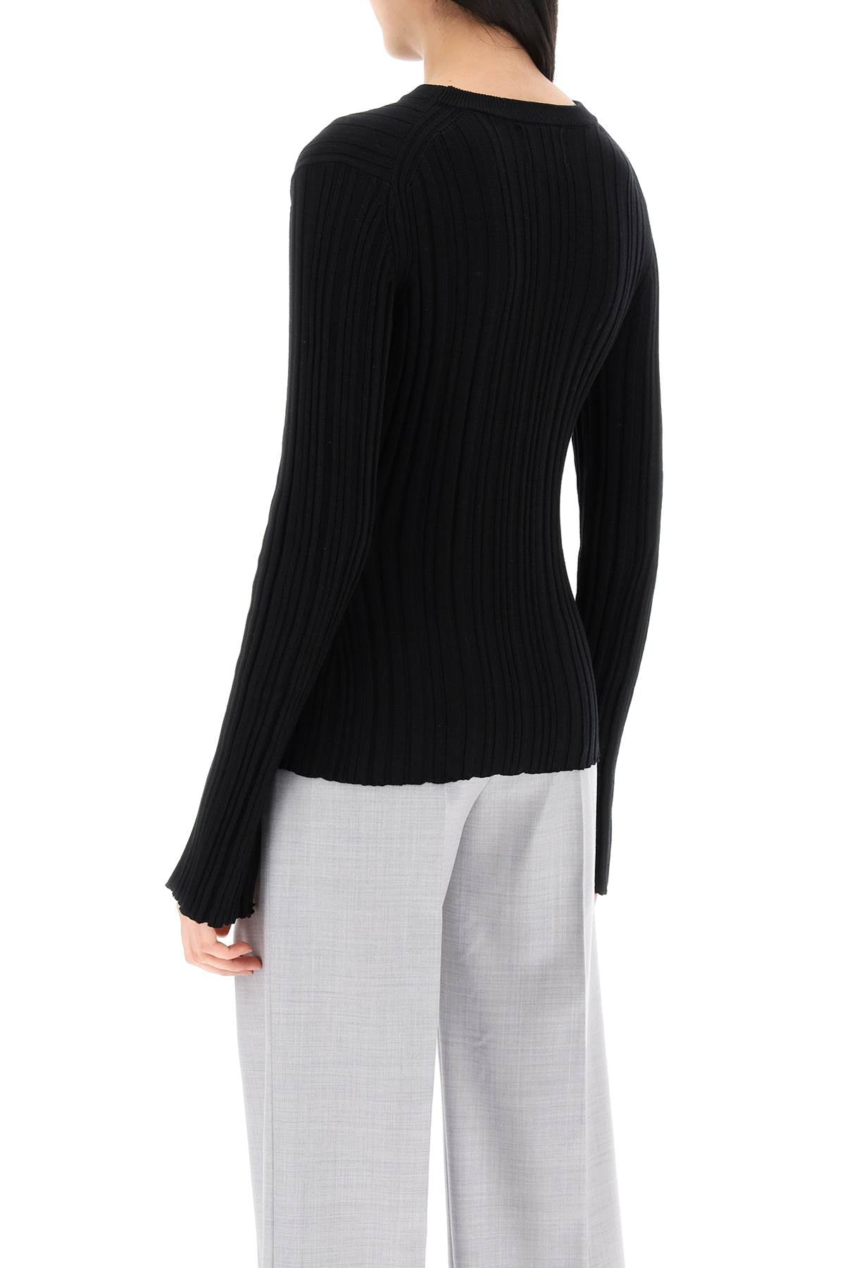 Loulou Studio Evie Ribbed Crew Neck Sweater   Black