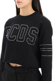 Gcds Cropped Sweatshirt With Rhinestone Logo   Black