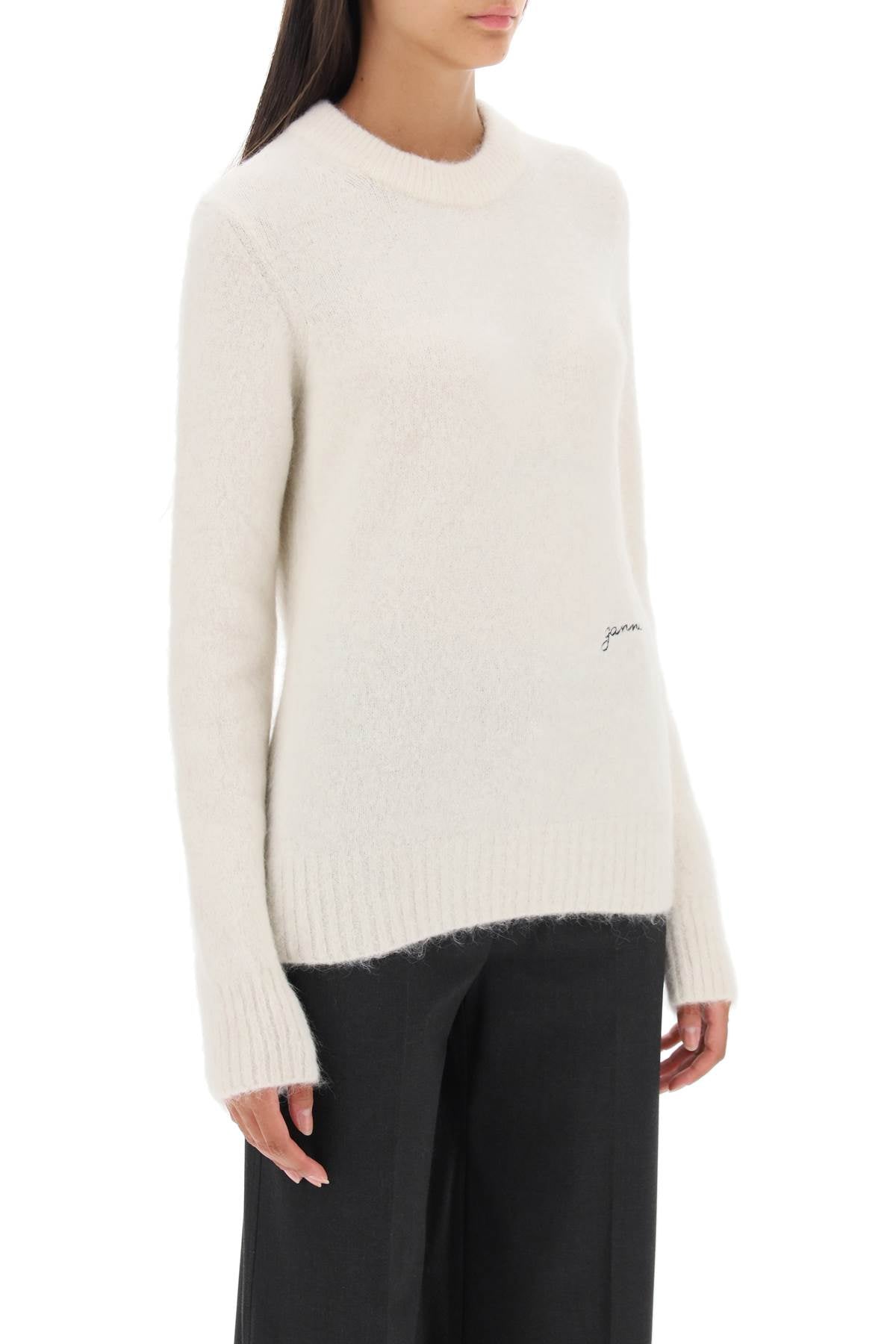 Ganni Sweater In Brushed Alpaca Blend   White