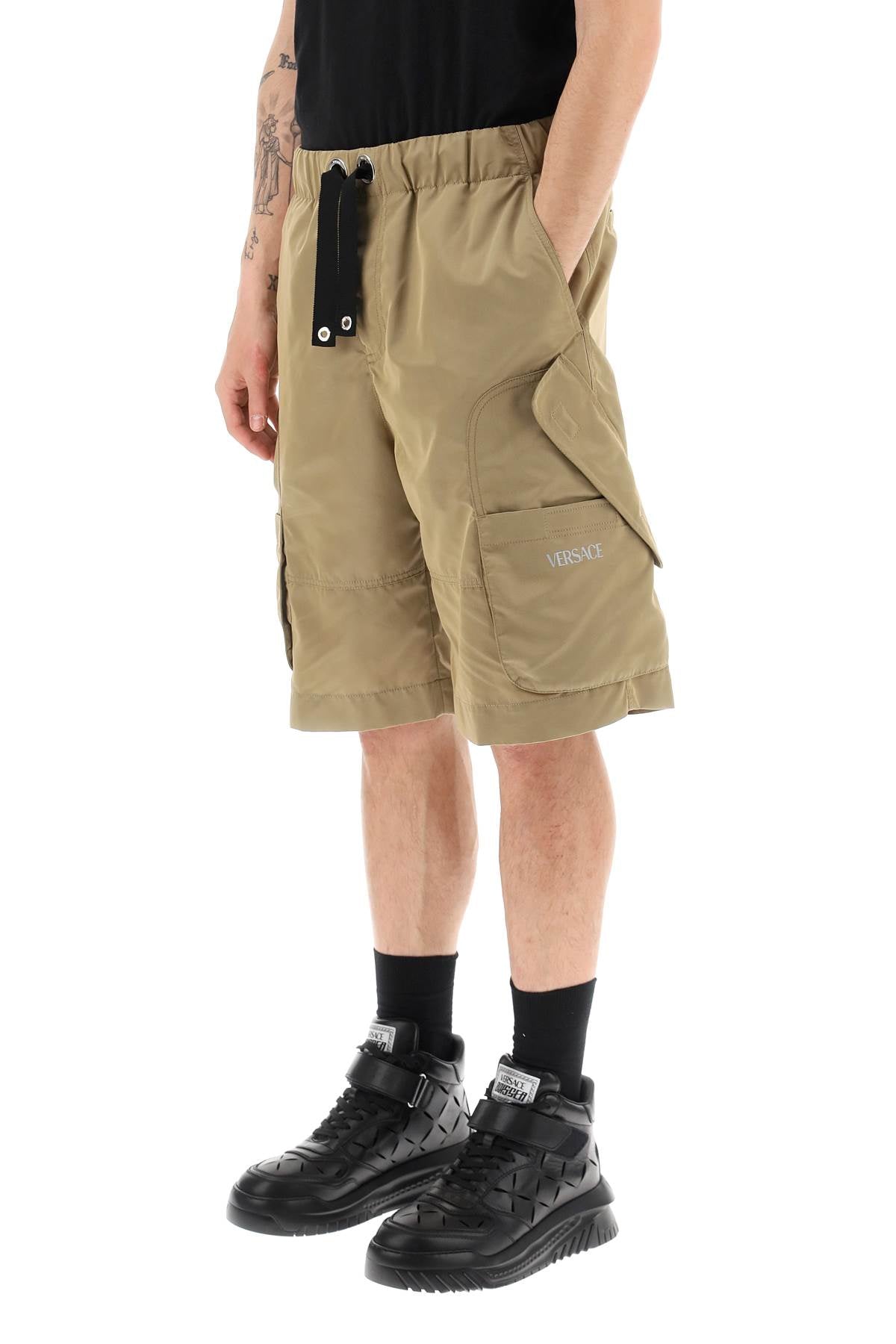 Versace Oversized Nylon Cargo Shorts   Beige