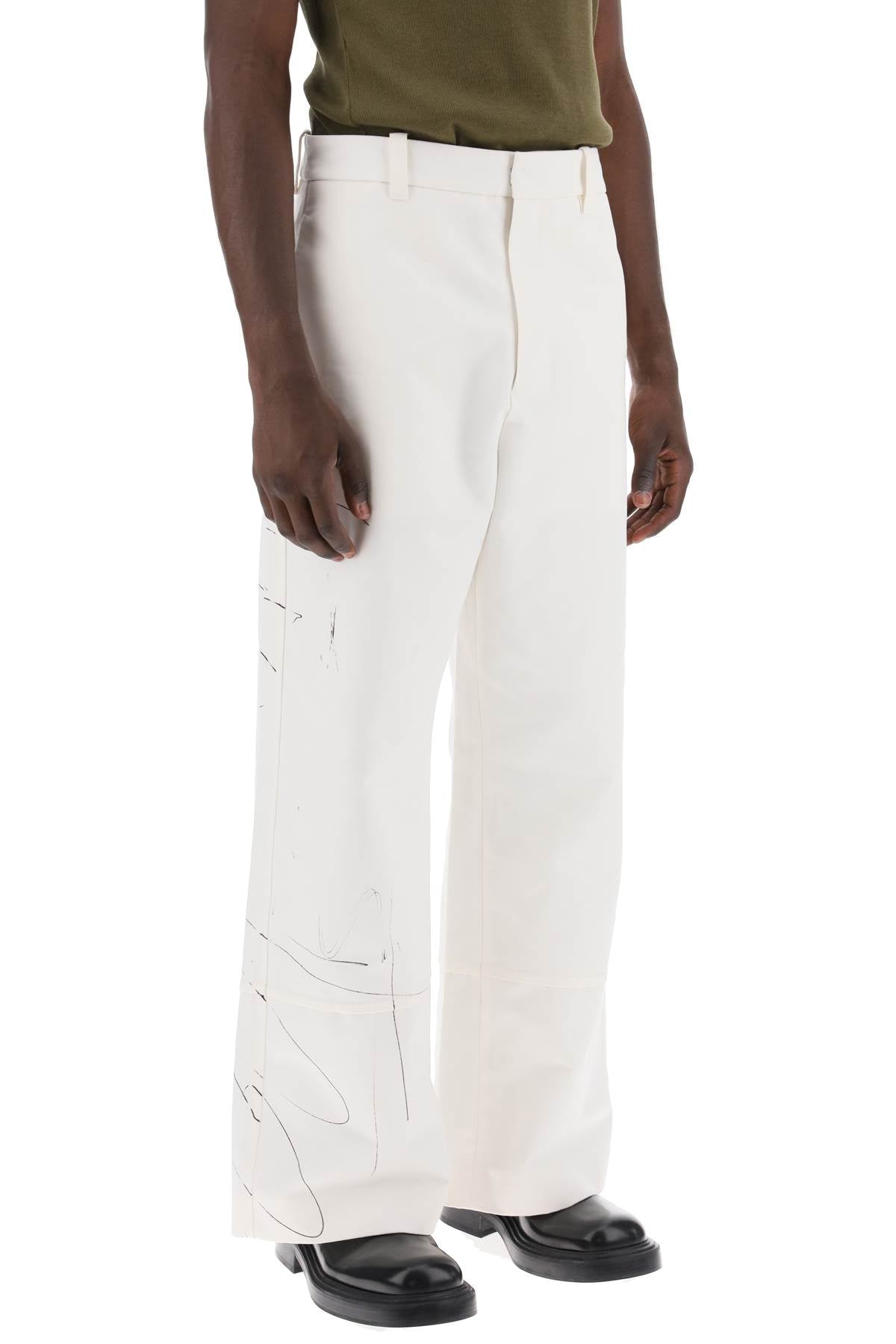 Oamc Wide Legged Scribble Pants   White